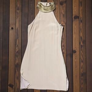 SHRRI BODELL Vintage 90's Y2K 100% Silk Tan Chain Neck Tan  Dress XS